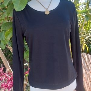 Nina Piccalino Vintage 80s black ribbed long sleeve top w/ small shoulder pads